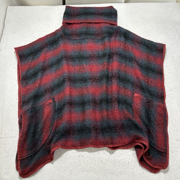 BCBGeneration Women's One Size Poncho Sweater Turtleneck Red Gray Striped Tunic - Picture 1 of 10